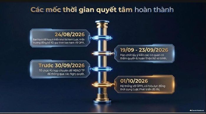 Các mốc thời gian cụ thể để hoàn thiện ban hành hệ thống văn bản quy phạm pháp luật.