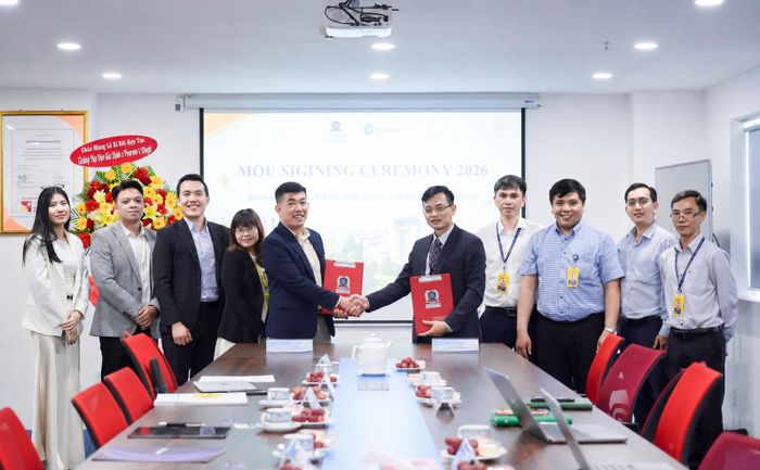 Đại diện trường Đại học Gia Định và MAGIC English tại lễ ký kết MOU, đánh dấu bước hợp tác trong đào tạo và chuẩn hóa năng lực tiếng Anh theo định hướng quốc tế.