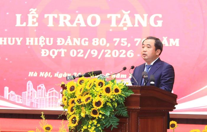 Bí thư Thành ủy Hà Nội Trần Đức Thắng phát biểu tại buổi lễ. Ảnh: Nhóm phóng viên