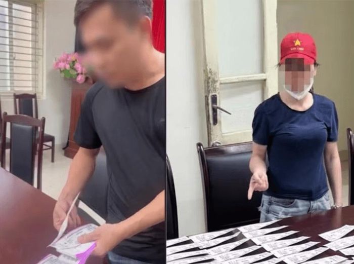 V. và H. tại cơ quan công an. Ảnh: Công an thành phố Hà Nội