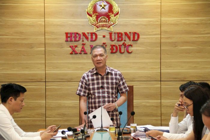 Đồng chí Nguyễn Quang Đường, Chủ tịch UBND xã Mỹ Đức phát biểu kết luận tại hội nghị. Ảnh: Biên Phạm