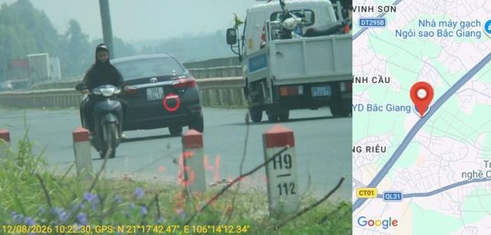 Xe ô tô chạy quá tốc độ trên Quốc lộ 1A, xã Lạng Giang.