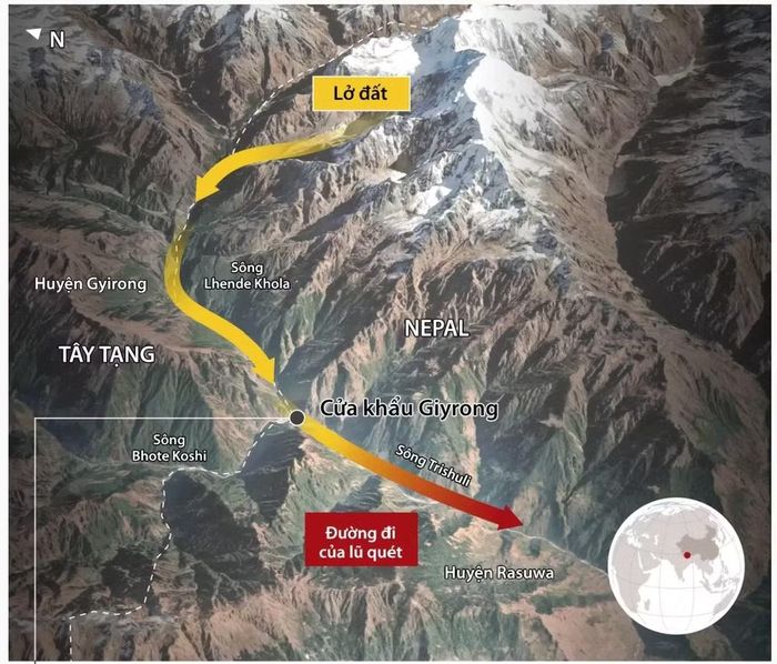 Cơ quan Khảo sát Địa chất Mỹ (USGS) cho biết hiện tượng sụp sông băng gây hoạt động địa chấn và tạo ra những tác động "thảm khốc" tại khu vực hạ lưu Nepal và Tây Tạng.