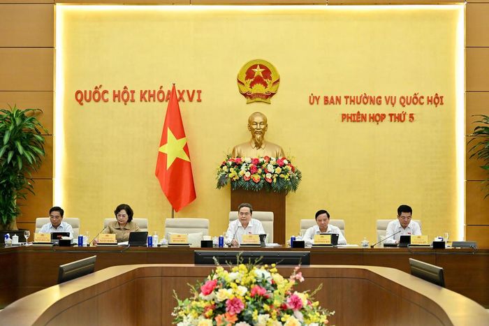 Chủ tịch Quốc hội chủ trì phiên họp, Phó Chủ tịch Quốc hội Nguyễn Thị Hồng điều hành phiên thảo luận (Ảnh: Thuỷ Nguyên)