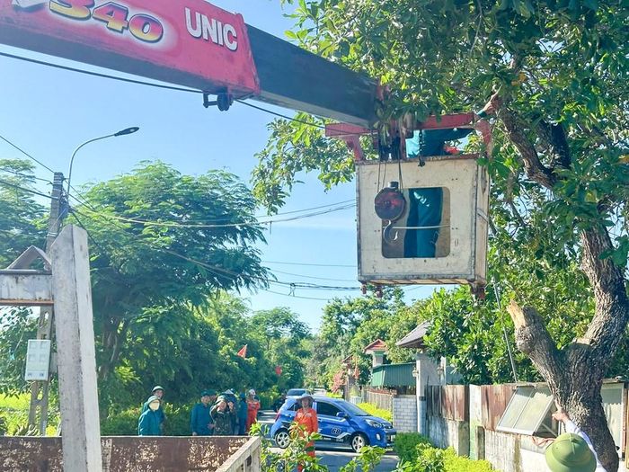Điện lực Can Lộc phối hợp chính quyền địa phương phát quang hành lang lưới điện