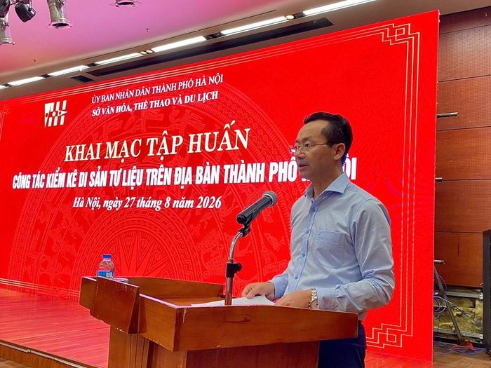 Phó Giám đốc Sở Văn hóa, Thể thao và Du lịch Hà Nội Phạm Xuân Tài phát biểu khai mạc lớp tập huấn
