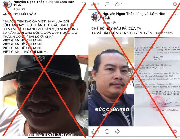 Hình ảnh đối tượng đăng tải thông tin xấu độc, xúc phạm trên không gian mạng. Ảnh: CACC