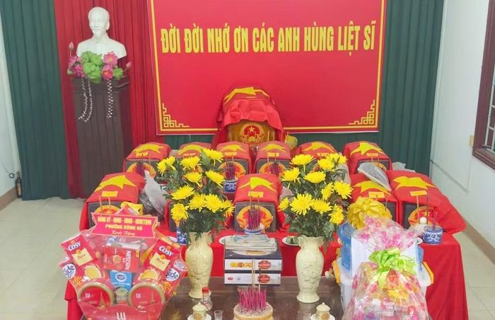 Các hài cốt liệt sĩ được đưa về quàn tại Đội quy tập hài cốt liệt sĩ 584, Phòng Chính trị, Bộ Chỉ huy Quân sự tỉnh. (Ảnh: Bộ Chỉ huy quân sự tỉnh Quảng Trị)