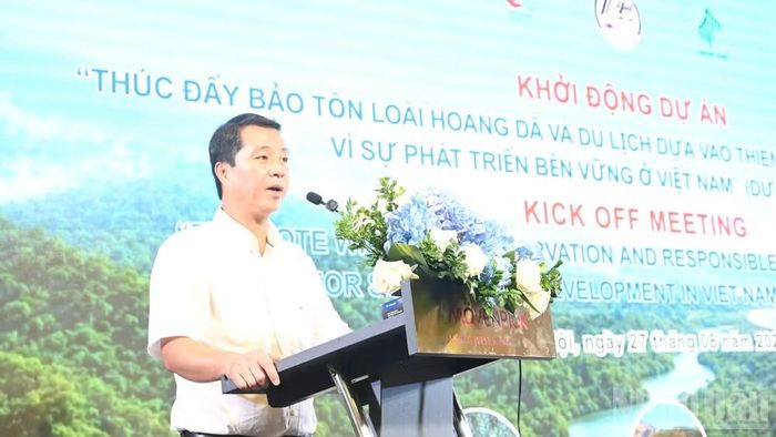 Cục trưởng Cục Bảo tồn thiên nhiên và Đa dạng sinh học Bùi Chính Nghĩa phát biểu tại sự kiện.