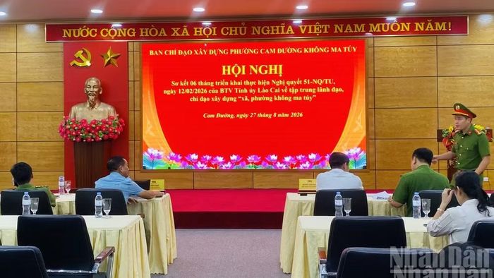 Hội nghị sơ kết 6 tháng thực hiện Nghị quyết 51 về phường xã không ma túy tại phường Cam Đường (Lào Cai), chiều 27/8. (Ảnh: THÀNH TÂM)