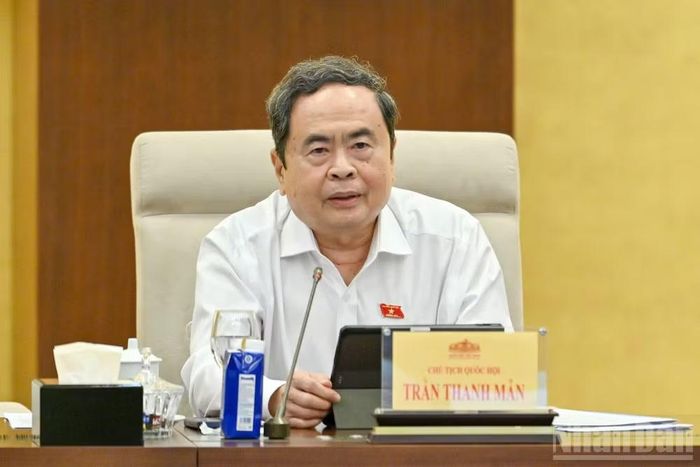 Chủ tịch Quốc hội Trần Thanh Mẫn phát biểu ý kiến tại phiên họp. (Ảnh: THỦY NGUYÊN)