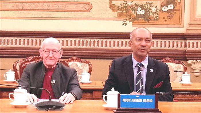 Giám đốc điều hành Hiệp hội Du lịch châu Á - Thái Bình Dương Noor Ahmad Hamid phát biểu tại buổi tiếp. Ảnh: MINH CHÂU