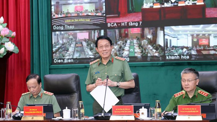  Bộ trưởng Bộ Công an Lương Tam Quang phát biểu tại hội nghị. Ảnh: MINH HẢI 
