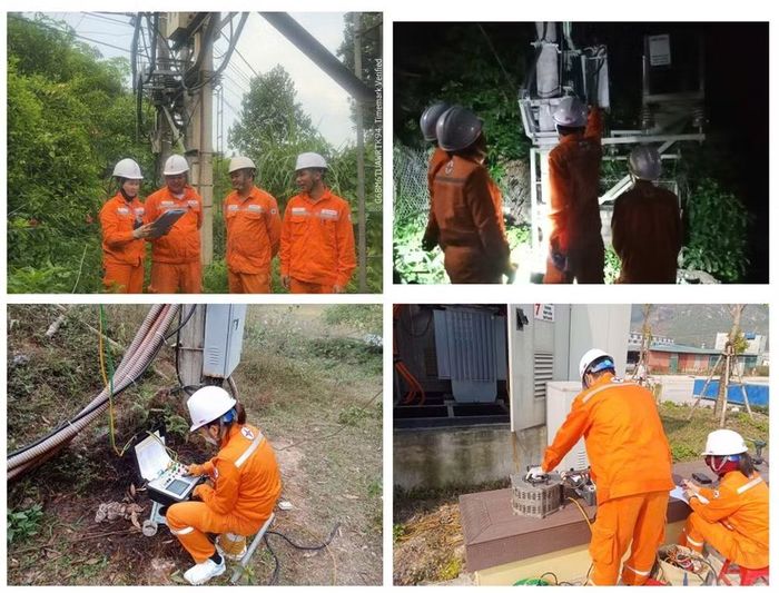 Bất kể ngày hay đêm, nắng hay mưa, nữ nhân viên Trung tâm Thí nghiệm điện luôn có mặt tại hiện trường thực hiện nhiệm vụ cùng đồng nghiệp.