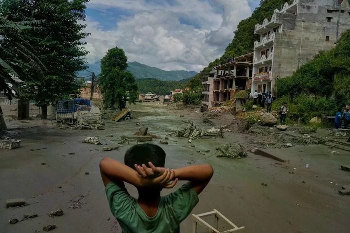 Nước lũ nhấn chìm nhiều ngôi nhà ở Nuwakot (Nepal). (Ảnh: AP)
