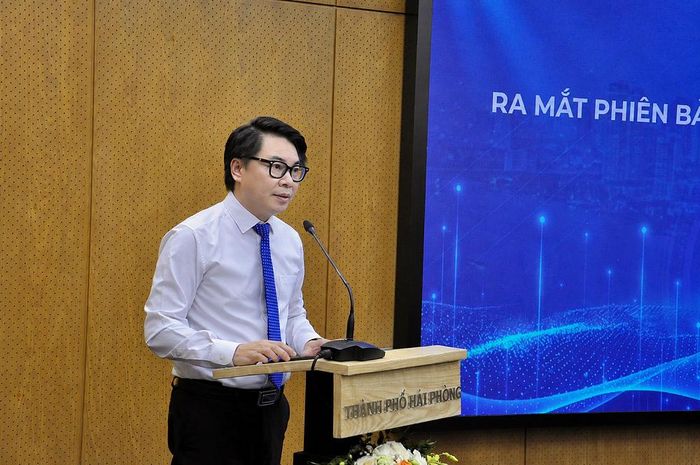Giám đốc Sở Khoa học và Công nghệ Nguyễn Cao Thắng phát biểu tại buổi ra mắt ứng dụng Smart Hải Phòng phiên bản mới