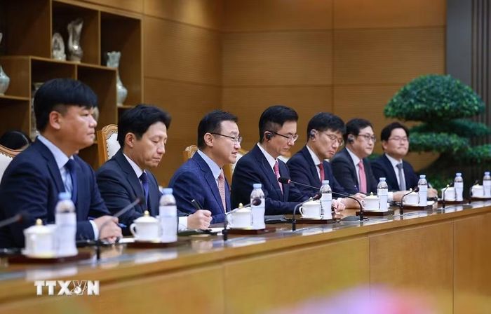 Ông Roh Tae Moon, Tổng Giám đốc điều hành Samsung điện tử phát biểu. (Ảnh: Dương Giang/TTXVN)