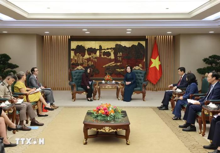 Phó Thủ tướng Phạm Thị Thanh Trà tiếp Đại sứ Hoa Kỳ tại Việt Nam Jennifer Wicks. (Ảnh: Lâm Khánh/TTXVN)