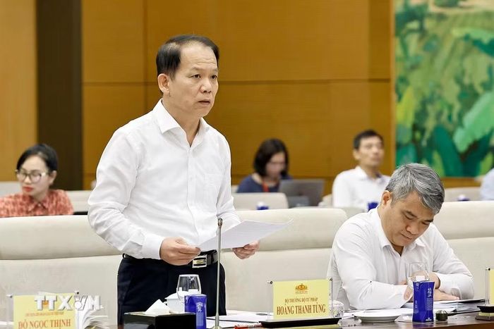 Bộ trưởng Bộ Tư pháp Hoàng Thanh Tùng phát biểu. (Ảnh: Doãn Tấn/TTXVN)