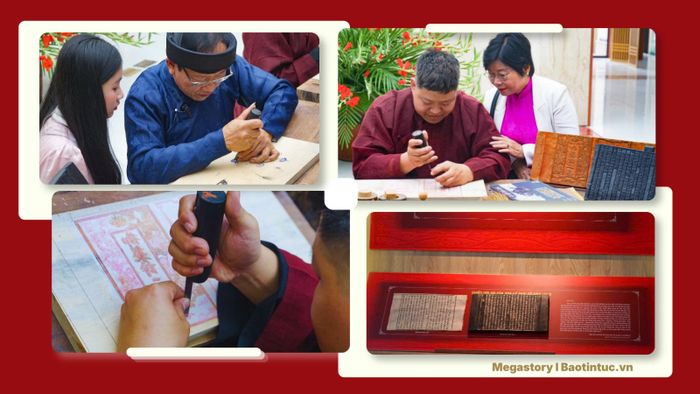 Du khách chăm chú theo dõi kỹ thuật khắc in mộc bản triều Nguyễn, cảm nhận giá trị của di sản tư liệu độc đáo.