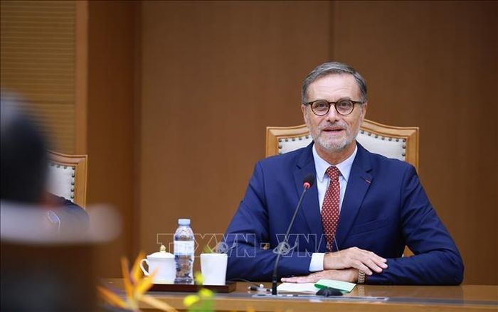 Đại sứ Cộng hòa Pháp Olivier Brochet đến chào kết thúc nhiệm kỳ công tác tại Việt Nam. Ảnh: Dương Giang/TTXVN