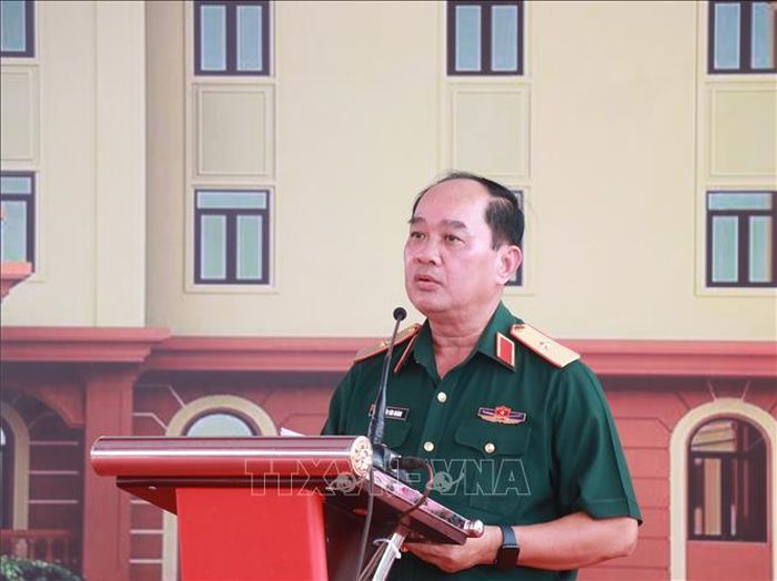 Thiếu tướng Nguyễn Văn Ngành, Chỉ huy trưởng Bộ Chỉ huy Quân sự tỉnh Cà Mau phát biểu tại lễ khởi công.