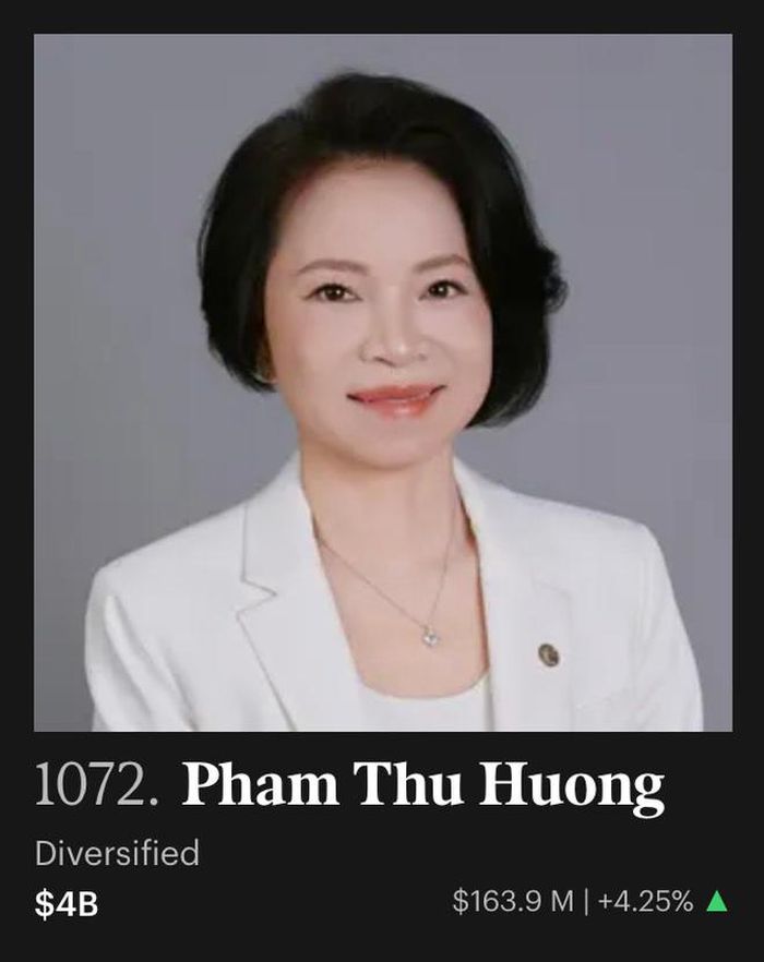 Bà Phạm Thu Hương đứng thứ 2 trong danh sách những người giàu nhất Việt Nam và xếp thứ 1.072 thế giới (Ảnh: Forbes).