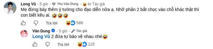 Long Vũ phản hồi bên dưới bài đăng của mẹ Vân dung. Ảnh: FBNV