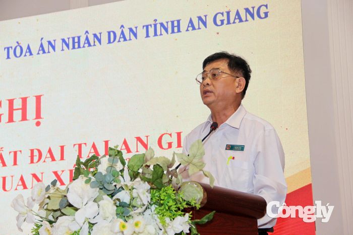 Chánh tòa Dân sự TAND tỉnh An Giang Lê Quang Tấn trình bày tham luận