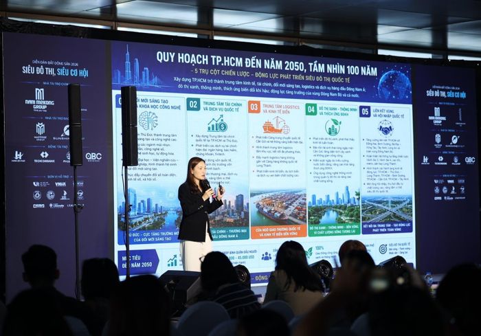 Bà Dương Thùy Dung, Giám đốc điều hành CBRE Việt Nam nhận định về những động lực phát triển đưa TP.HCM trở thành siêu đô thị quốc tế. Ảnh: BTC