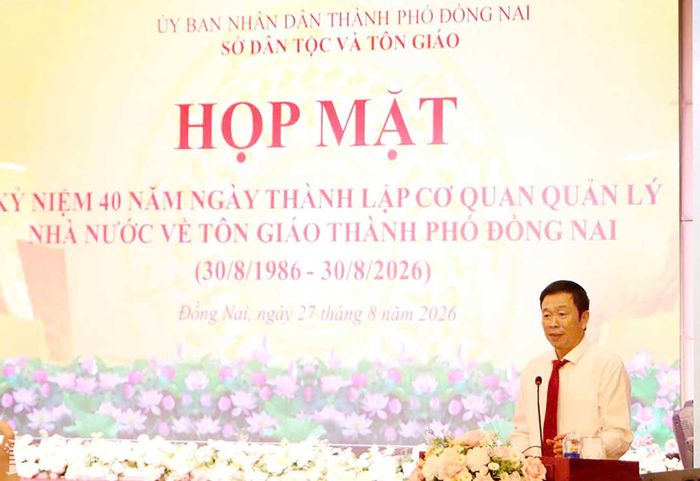 Giám đốc Sở Dân tộc và Tôn giáo thành phố Trần Thanh Hòa phát biểu tại buổi lễ. Ảnh: Nguyễn Phương
