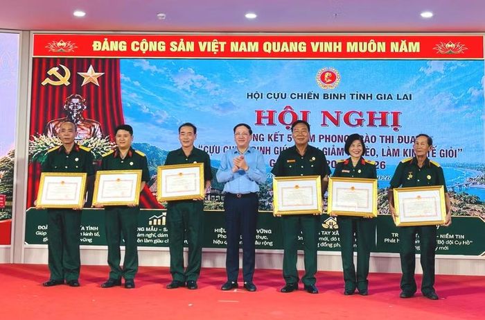  Chủ tịch UBND tỉnh Phạm Anh Tuấn tặng bằng khen cho các tập thể và cá nhân tiêu biểu. Ảnh: Trung Nghĩa 