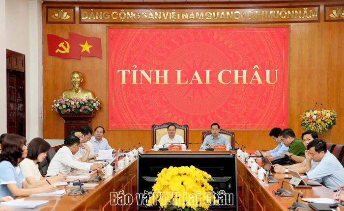 Quang cảnh hội nghị tại điểm cầu tỉnh Lai Châu. 