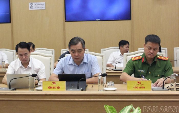 Các đại biểu dự hội nghị tại điểm cầu tỉnh Lào Cai.