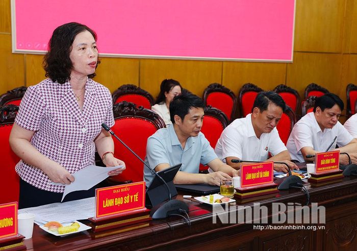 Đồng chí Phạm Thị Phương Hạnh , Tỉnh ủy viên, Giám đốc Sở Y tế phát biểu tại hội nghị.