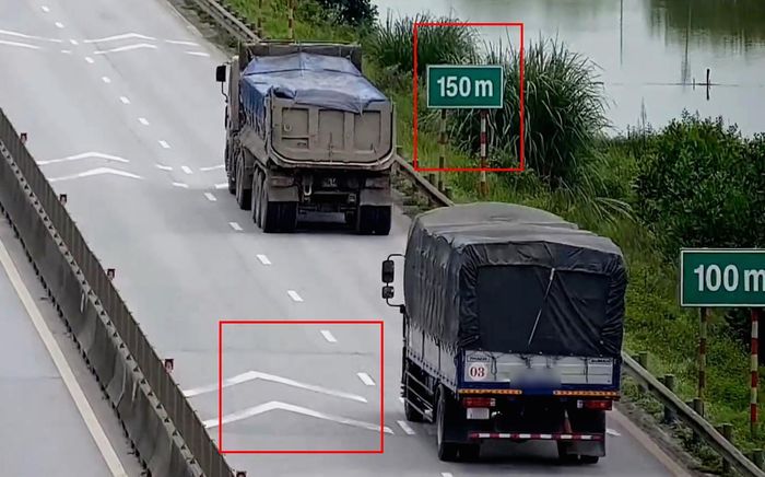 Biển báo, vạch kẻ đường giúp tài xế căn được khoảng cách với xe liền trước. Ảnh: Cắt từ clip của Cục CSGT
