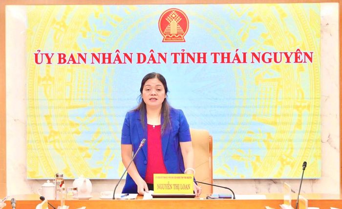 Đồng chí Phó Chủ tịch UBND tỉnh Nguyễn Thị Loan phát biểu tại Hội nghị.