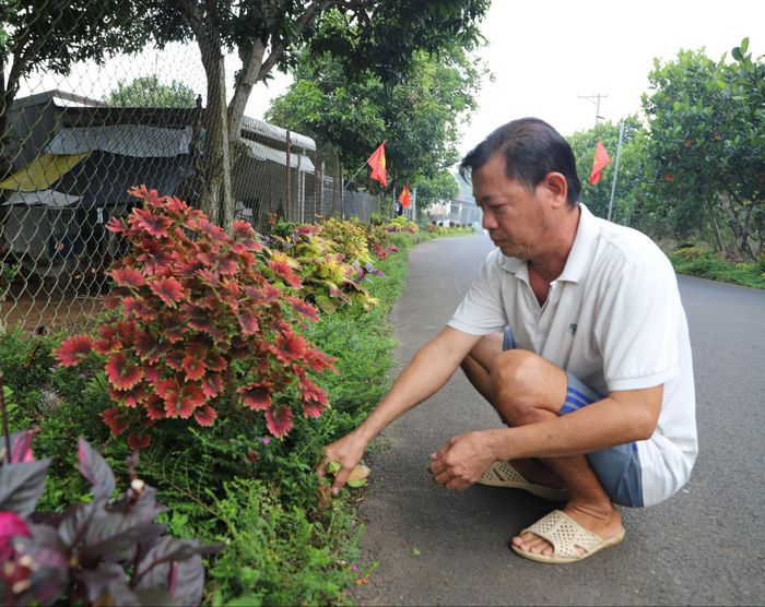 Người dân tự tay chăm sóc hoa ven đường để làm đẹp diện mạo nông thôn.
