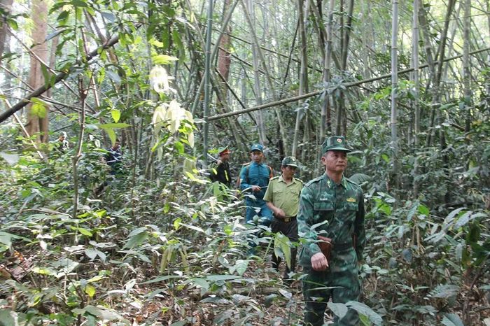 Cán bộ Đồn Biên phòng Bù Gia Mập phối hợp cùng lực lượng Công an địa phương tổ chức tuần tra khu vực biên giới - Ảnh Trần Danh.