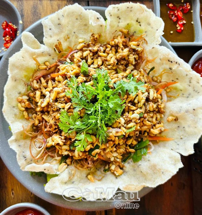Món gỏi ong non được trình bày đẹp mắt, mang hương vị đặc trưng của vùng U Minh.