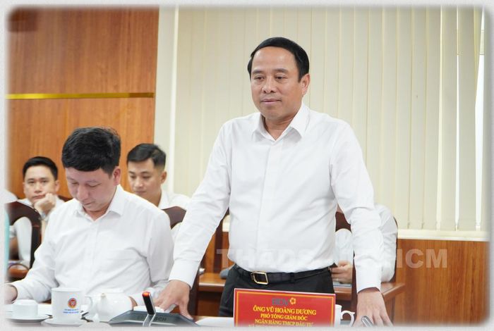 Ông Vũ Hoàng Dương - Phó Tổng Giám đốc BIDV phát biểu tại buổi làm việc. Ảnh: THADS TP.HCM