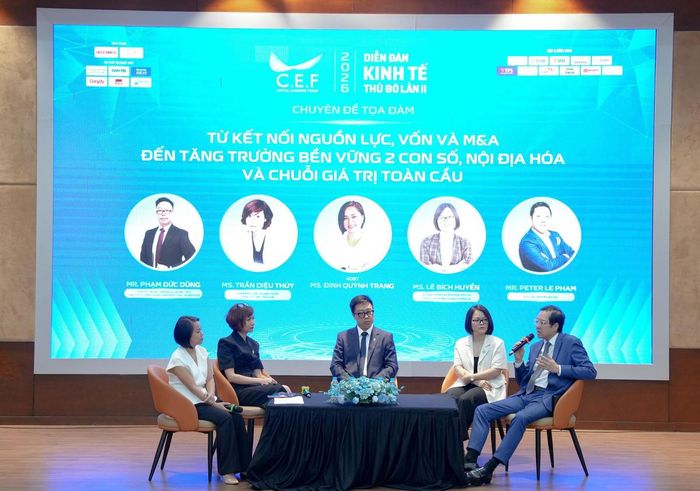 Đại diện các đơn vị trao đổi về vốn, đầu tư, M&A và kết nối chuỗi cung ứng tại phiên thảo luận của CEF II 2026. Ảnh: Ban tổ chức