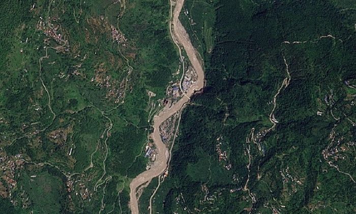 Hình ảnh vệ tinh cho thấy khu vực Manakamana tại Nepal trước khi xảy ra lũ quét, ngày 23/8. (Ảnh: Reuters)