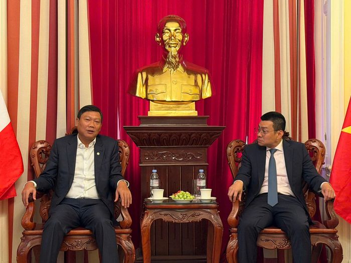 Đoàn đại biểu thành phố Hà Nội làm việc với Đại sứ quán Việt Nam tại Áo. Ảnh: Trọng Toàn