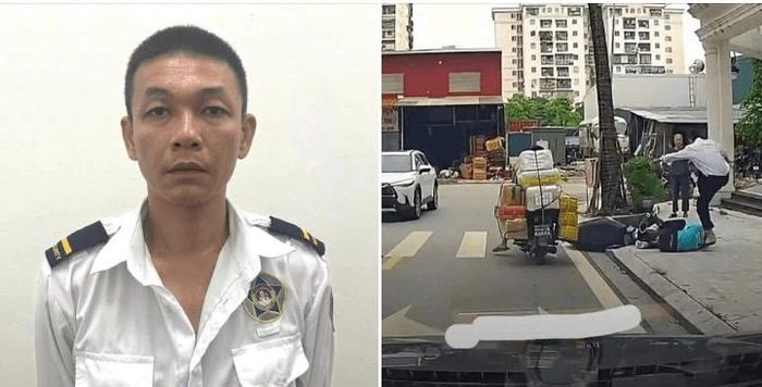 Đối tượng Lê Xuân Việt thời điểm bị bắt và hình ảnh hành hung tài xế công nghệ được người dân ghi lại. Ảnh: Công an thành phố Hà Nội