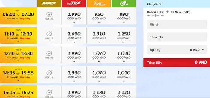 Giá vé ngày 28/8 chặng Hà Nội - Đà Nẵng của hãng Vietjet. Ảnh chụp màn hình.
