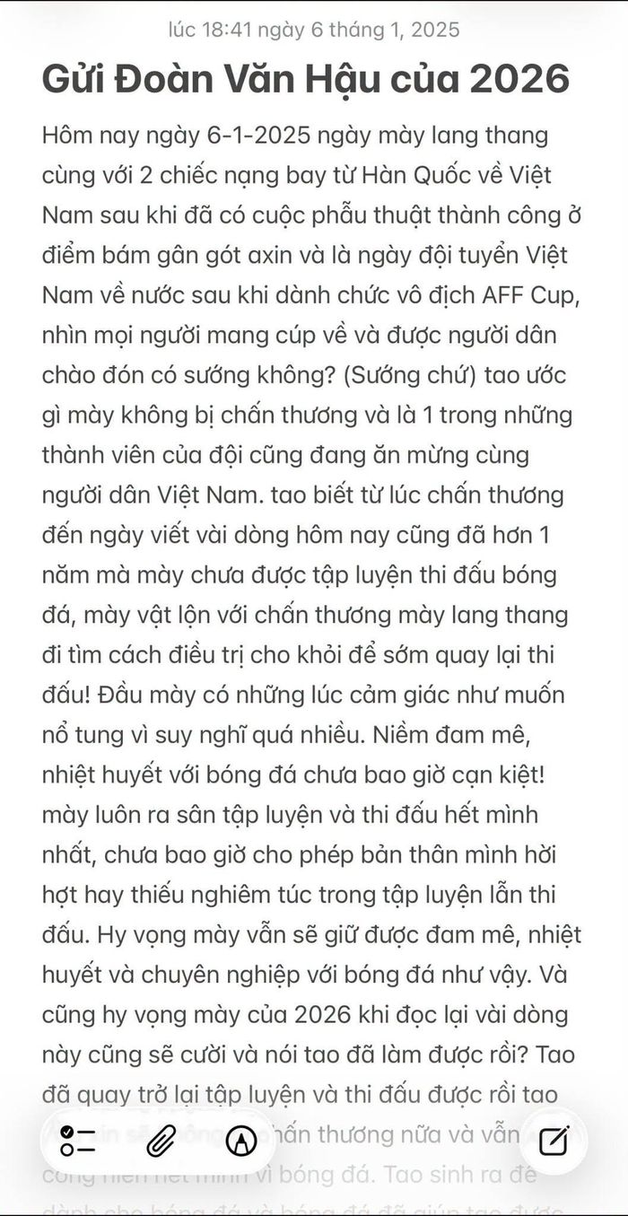  Bức thư Hậu viết trong điện thoại lúc 18h41 tối 6/1/2025. Ảnh: FBNV. 