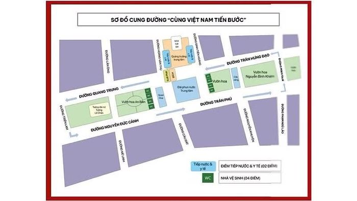 Sơ đồ cung đường Chương trình đi bộ “Cùng Việt Nam tiến bước” năm 2026 tại trung tâm thành phố Hải Phòng. (Ảnh: XUÂN TRƯỜNG)