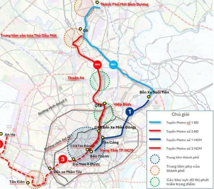  Sơ đồ hướng tuyến các dự án metro đi qua địa bàn phường Phú Lợi, phường Bình Dương (TPHCM) 
