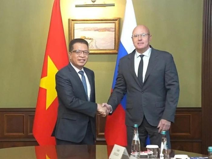 Phó Thủ tướng Chernyshenko và Đại sứ Đặng Minh Khôi cùng ghi nhận đà phát triển rất tích cực ở cả hai chiều. (Nguồn: Đại sứ quán Việt Nam tại Nga)